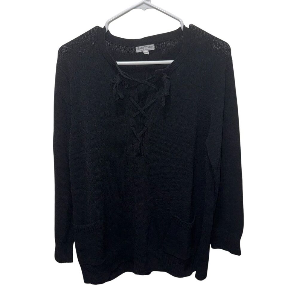 Whimsigoth Women's 2XL‎ Black Lace-Up Knit Blouse